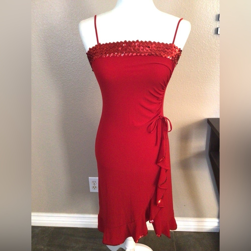 Red Sequin Strap Dress